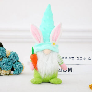 Plush Faceless Easter Bunny Gnome Holding Easter Carrot Shelf Sitter - green
