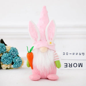 Plush Faceless Easter Bunny Gnome Holding Easter Carrot Shelf Sitter - pink