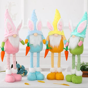 Plush Easter Bunny Gnome Holding Easter Carrot with Extendable Legs - L