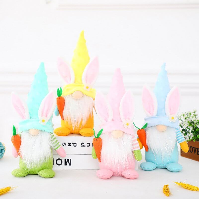 Plush Faceless Easter Bunny Gnome Holding Easter Carrot Shelf Sitter - M