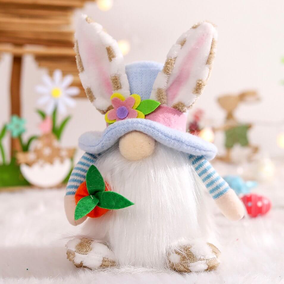 Easter Bunny Gnome Holding Carrot & Welcome Sign Shelf Sitter