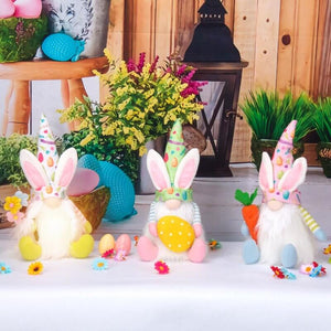 Plush Easter Bunny Gnome Holding Flowers Egg Carrot Shelf Sitter