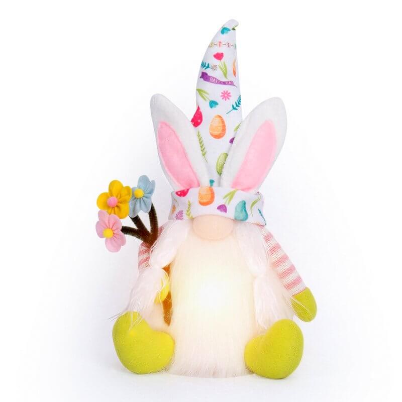 Plush Easter Bunny Gnome Holding Flowers Egg Carrot Shelf Sitter