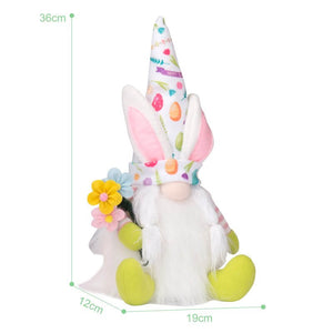 Plush Easter Bunny Gnome Holding Flowers Egg Carrot Shelf Sitter