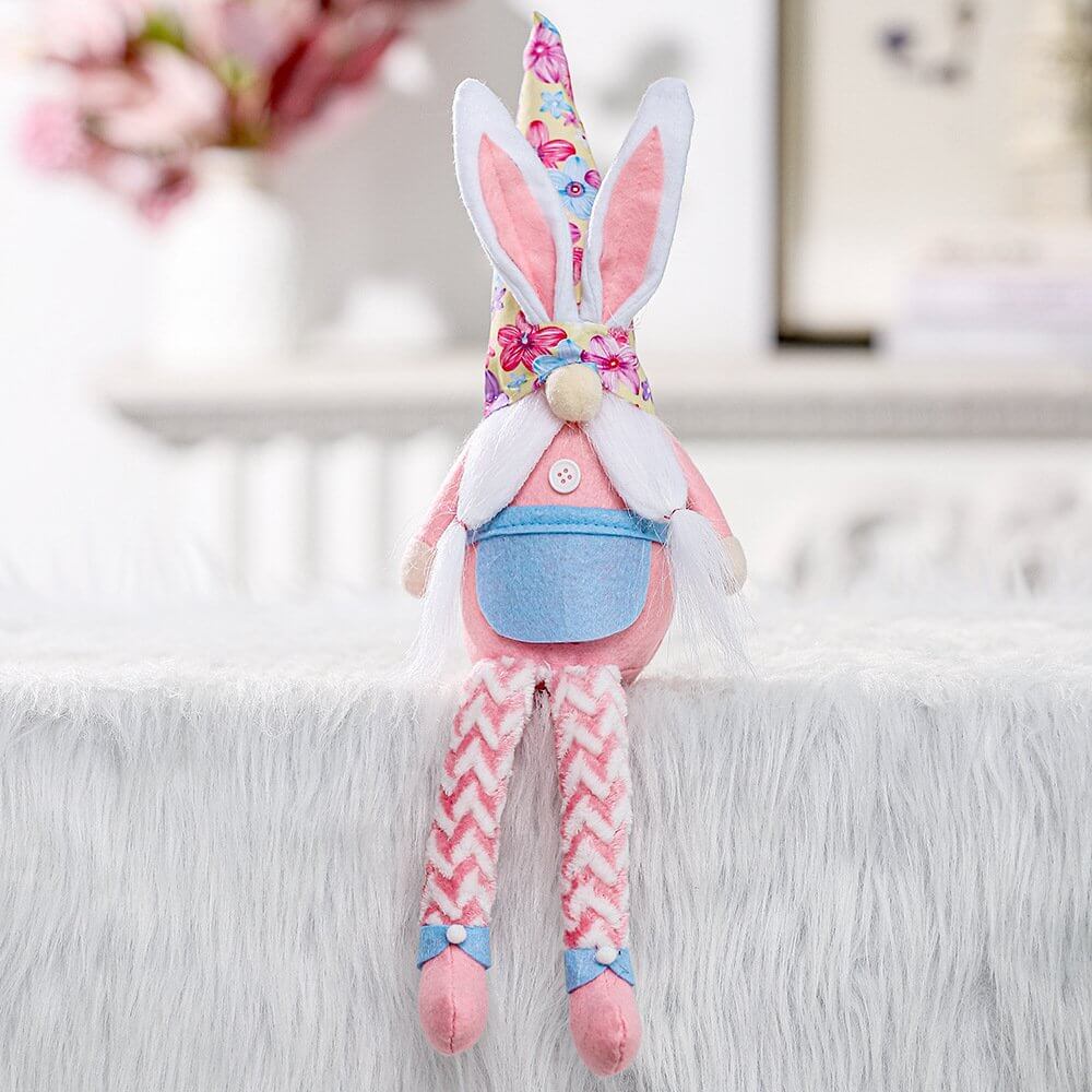 Plush Scandinavian Easter Bunny Rabbit Faceless Gnome Shelf Sitter - Long Legs