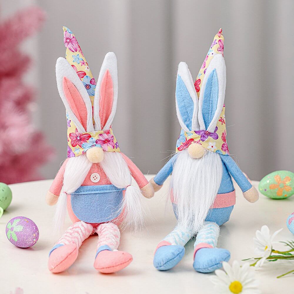 Plush Scandinavian Easter Bunny Rabbit Faceless Gnome Shelf Sitter - Long Legs