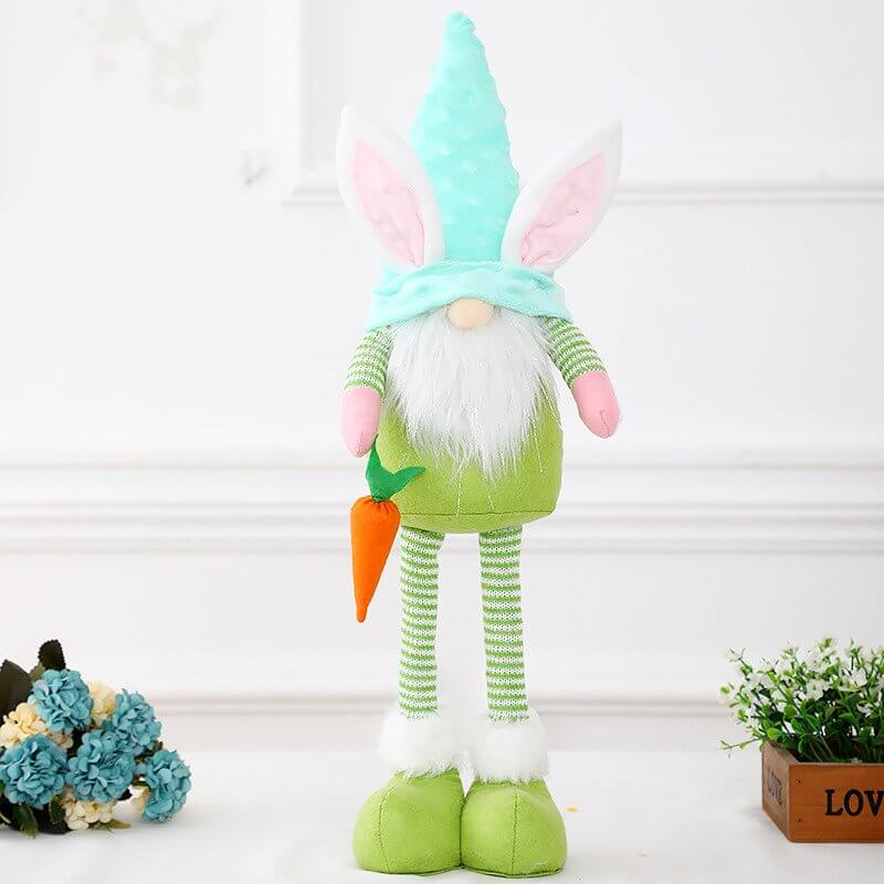 Plush Easter Bunny Gnome Holding Easter Carrot with Extendable Legs - L