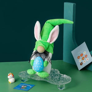 Plush Easter Gnome with Whisker Holding Easter Egg Shelf Sitter