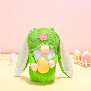 Stuffed Long Ear Easter Gnome Holding Easter Egg Shelf Sitter - green gnome