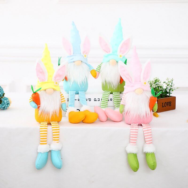 Plush Faceless Nordic Easter Bunny Gnome with Long Legs Shelf Sitter - P