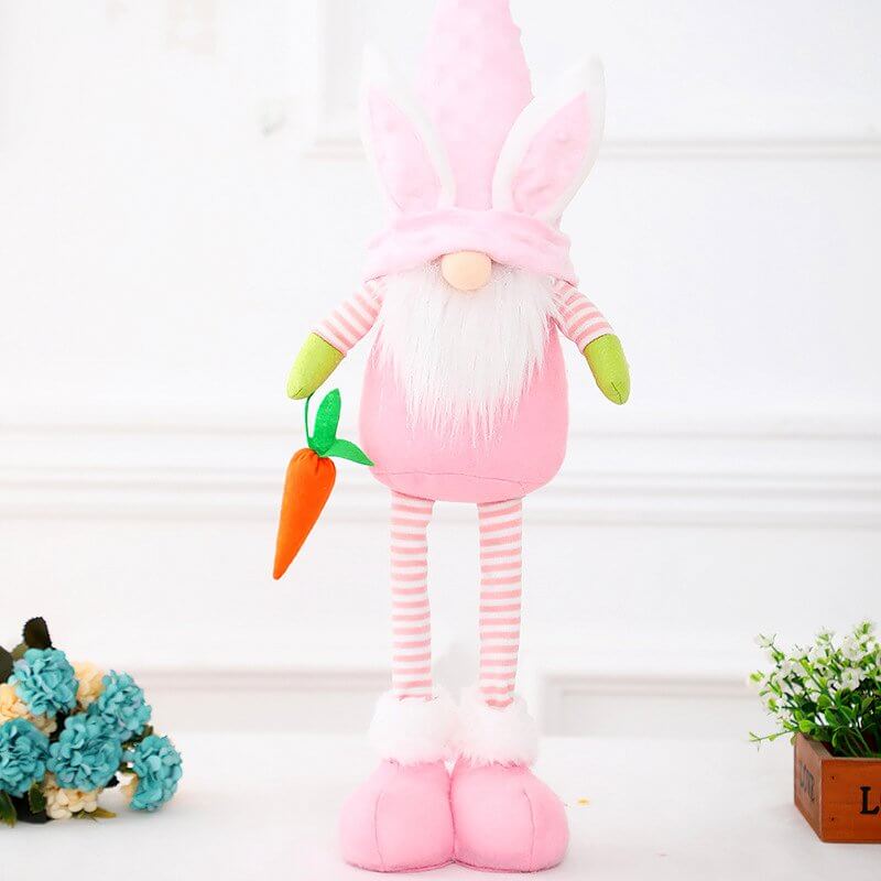 Plush Easter Bunny Gnome Holding Easter Carrot with Extendable Legs - L