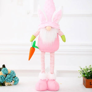 Plush Easter Bunny Gnome Holding Easter Carrot with Extendable Legs - L