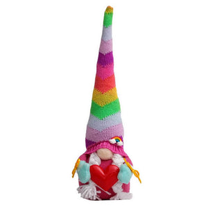 Rainbow Faceless Gnome Holding Red Heart Shelf Sitter