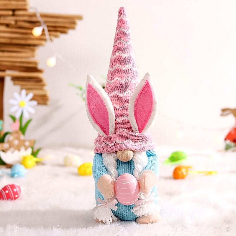 Stuffed Easter Gnome Holding Easter Egg Shelf Sitter