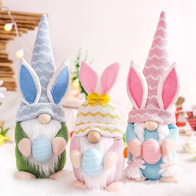 Stuffed Easter Gnome Holding Easter Egg Shelf Sitter