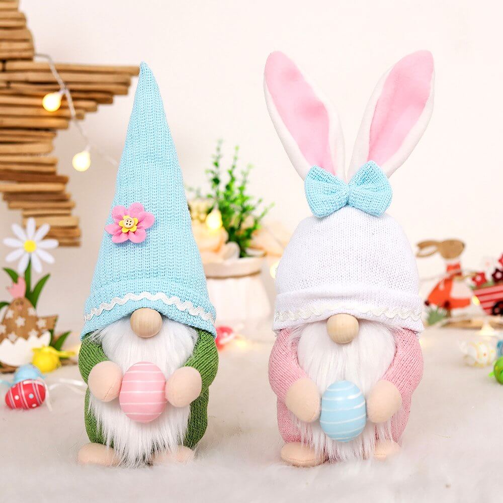 Plush Easter Bunny Gnome Holding Easter Egg Shelf Sitter