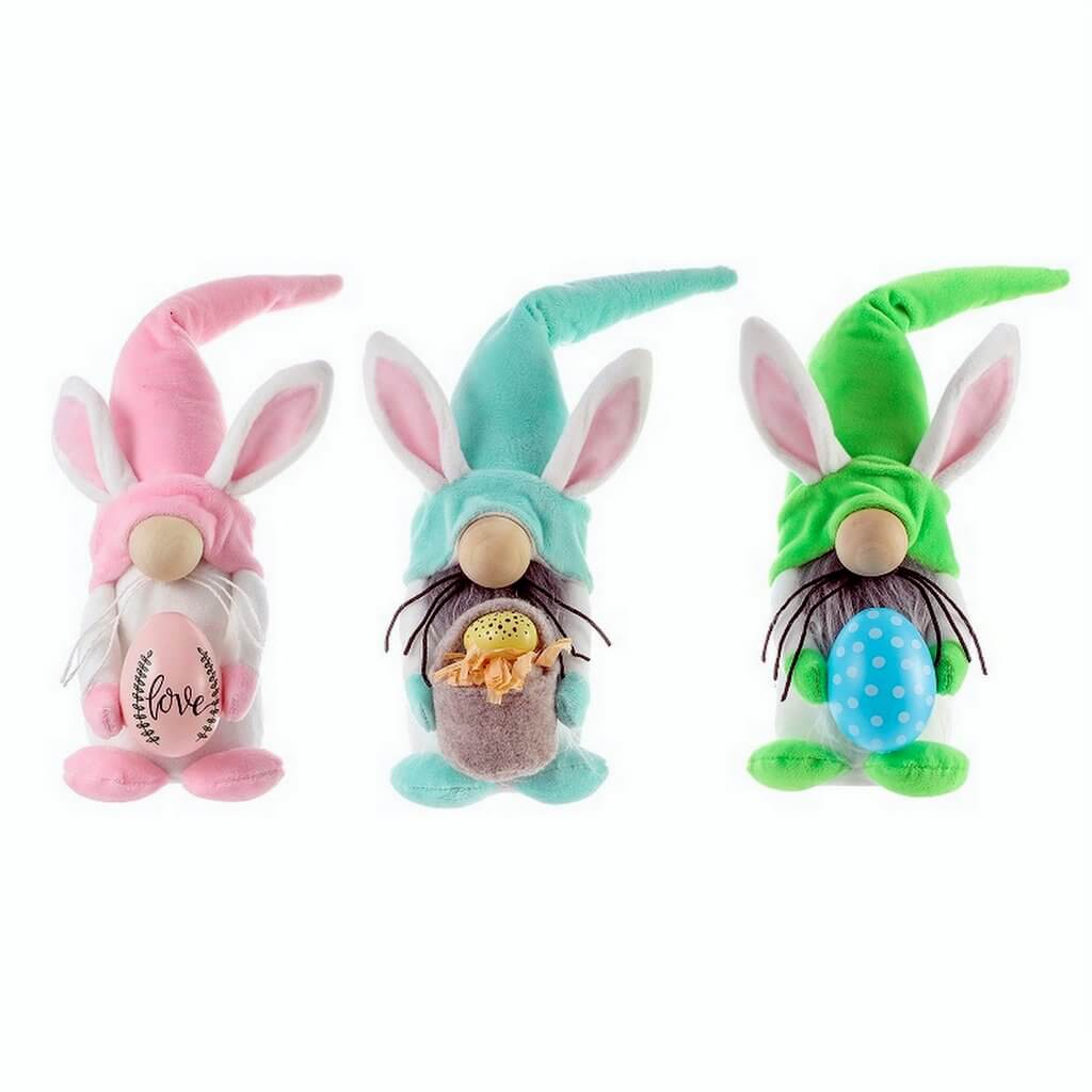 Plush Easter Gnome with Whisker Holding Easter Egg Shelf Sitter