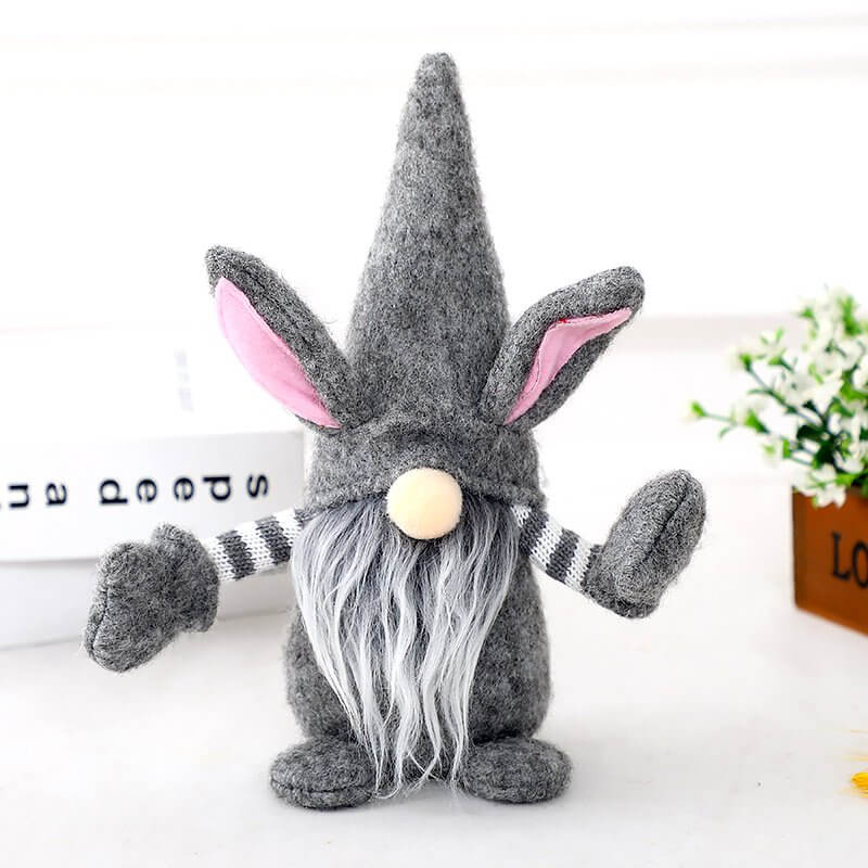 Plush Easter Bunny Rabbit Faceless Gnome - Grey & White