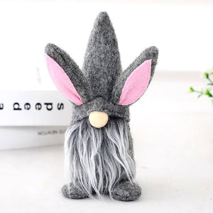 Plush Easter Bunny Rabbit Faceless Gnome Shelf Sitter - Grey & White