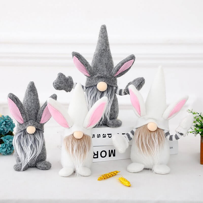 Plush Easter Bunny Rabbit Faceless Gnome - Grey & White