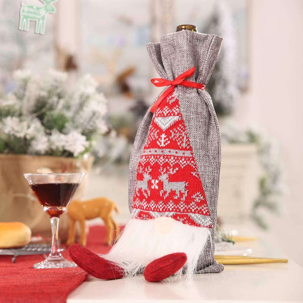 Scandinavian Faceless Gnome Christmas Wine Bottle Cover