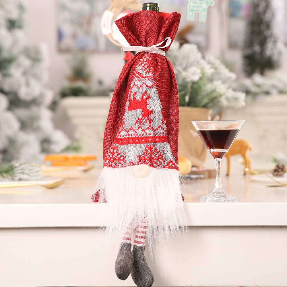 Scandinavian Faceless Gnome Christmas Wine Bottle Cover