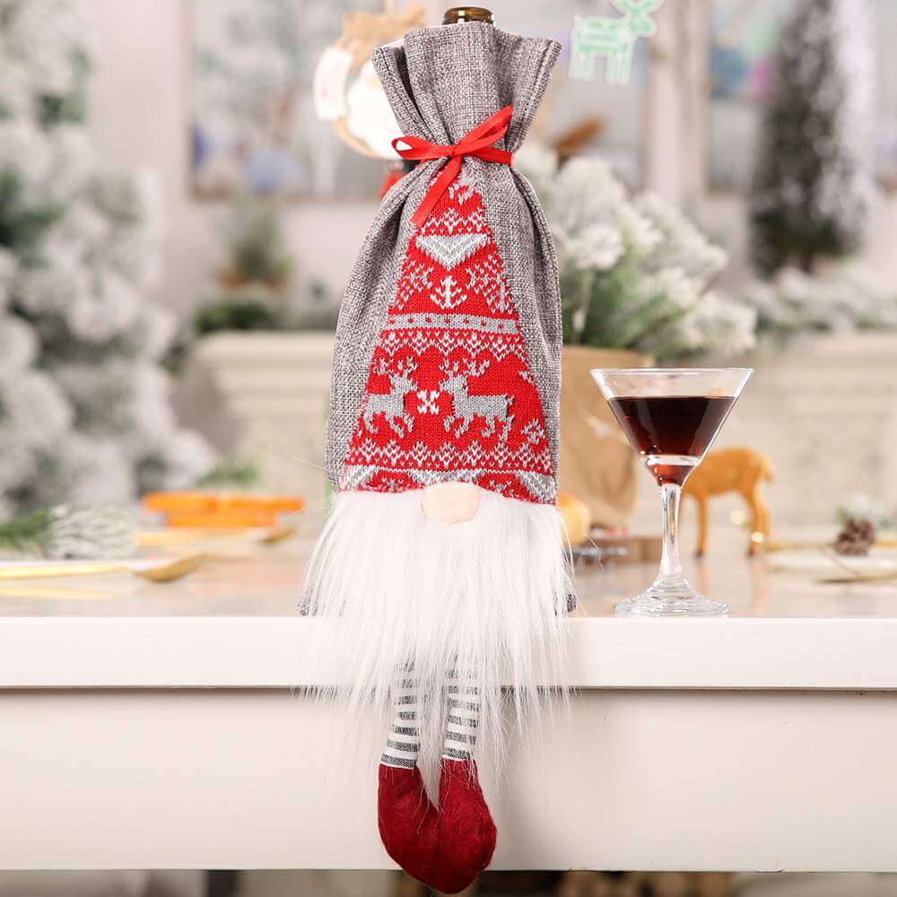 Scandinavian Faceless Gnome Christmas Wine Bottle Cover