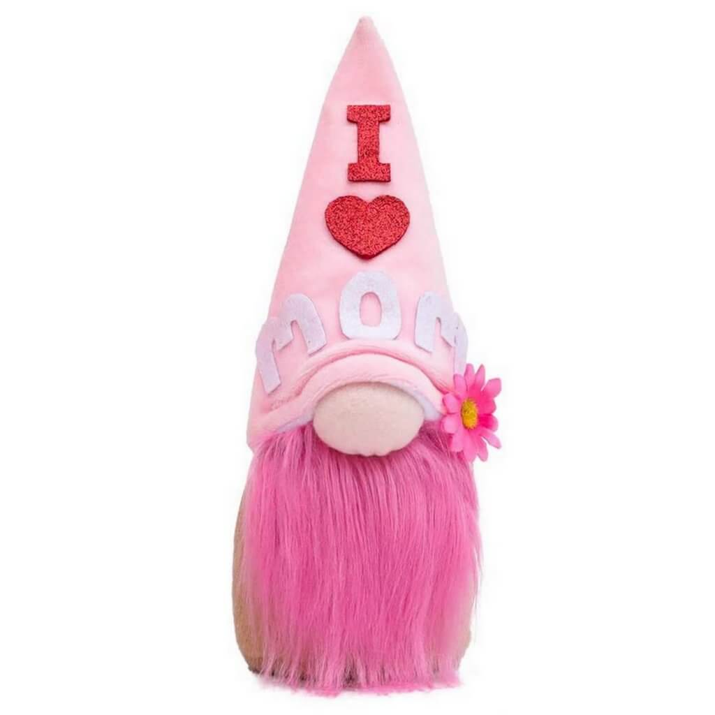 Stuffed Faceless Scandinavian Faceless Pink Gnome with Pink Beard - I Love Mom