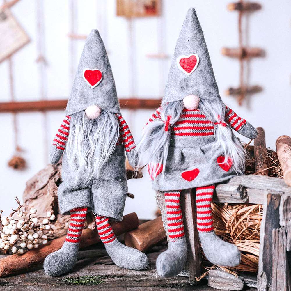 Stuffed Scandinavian Faceless Christmas Gnome Doll in Dress - Grey Santa Doll Shelf Sitter