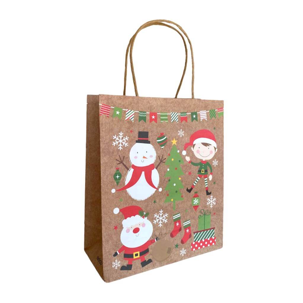 Kraft Paper Vintage Christmas Gift Bag with Handle - Style H