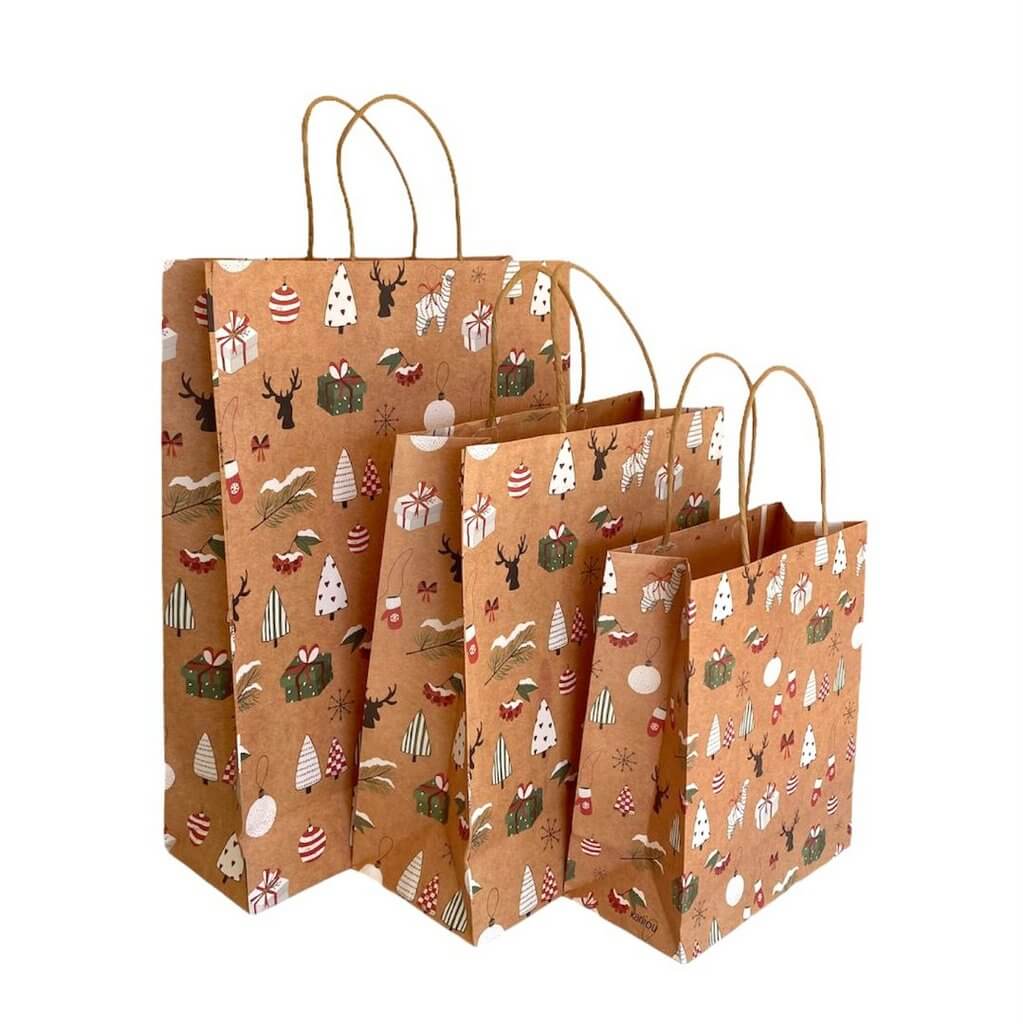 Kraft Paper Vintage Christmas Gift Bag with Handle - Style A