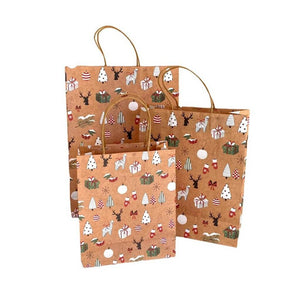 Kraft Paper Vintage Christmas Gift Bag with Handle - Style A