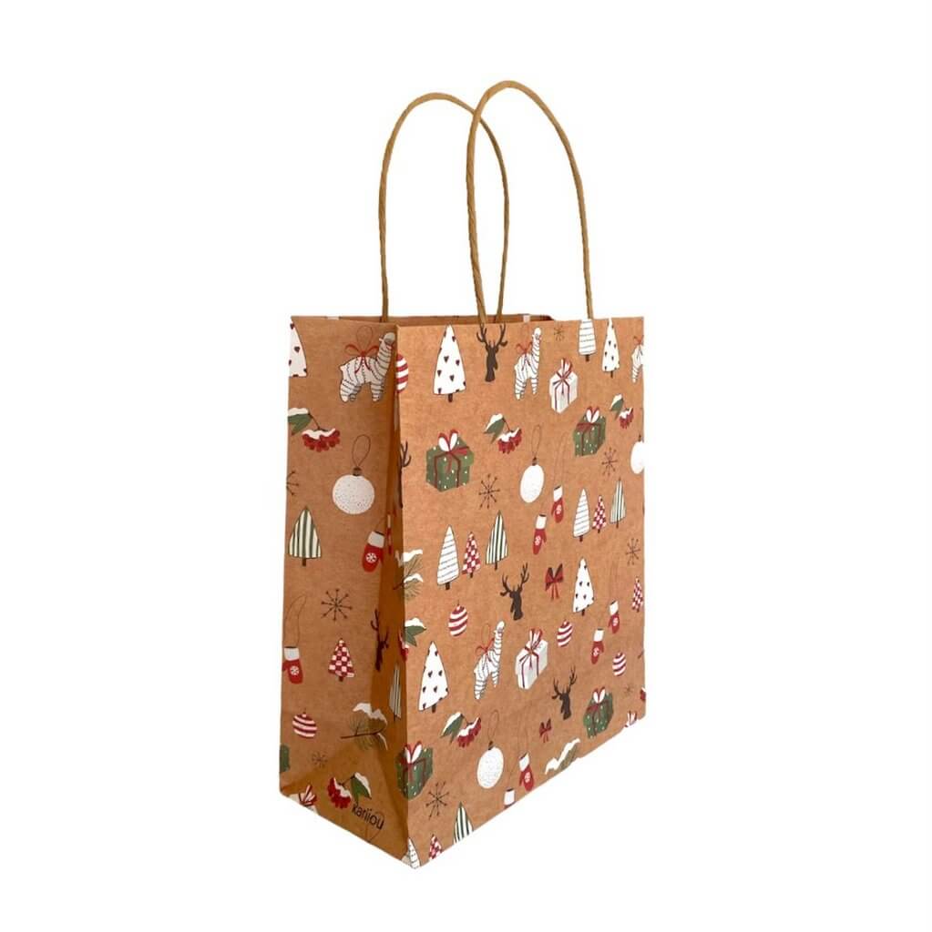 Kraft Paper Vintage Christmas Gift Bag with Handle - Style A