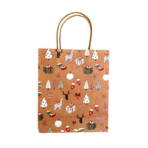 Kraft Paper Vintage Christmas Gift Bag with Handle - Style A