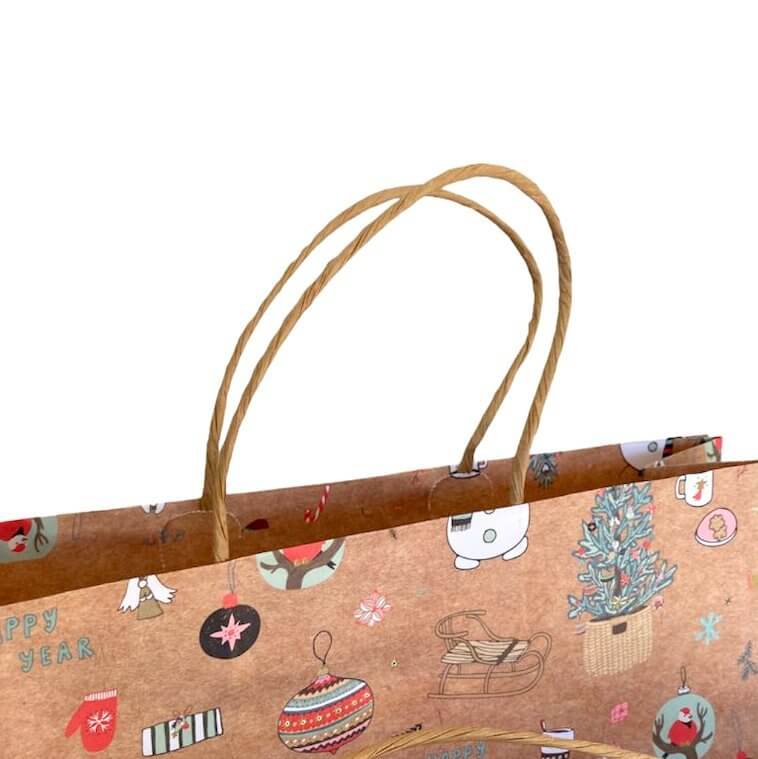 Kraft Paper Vintage Christmas Gift Bag with Handle - Style B