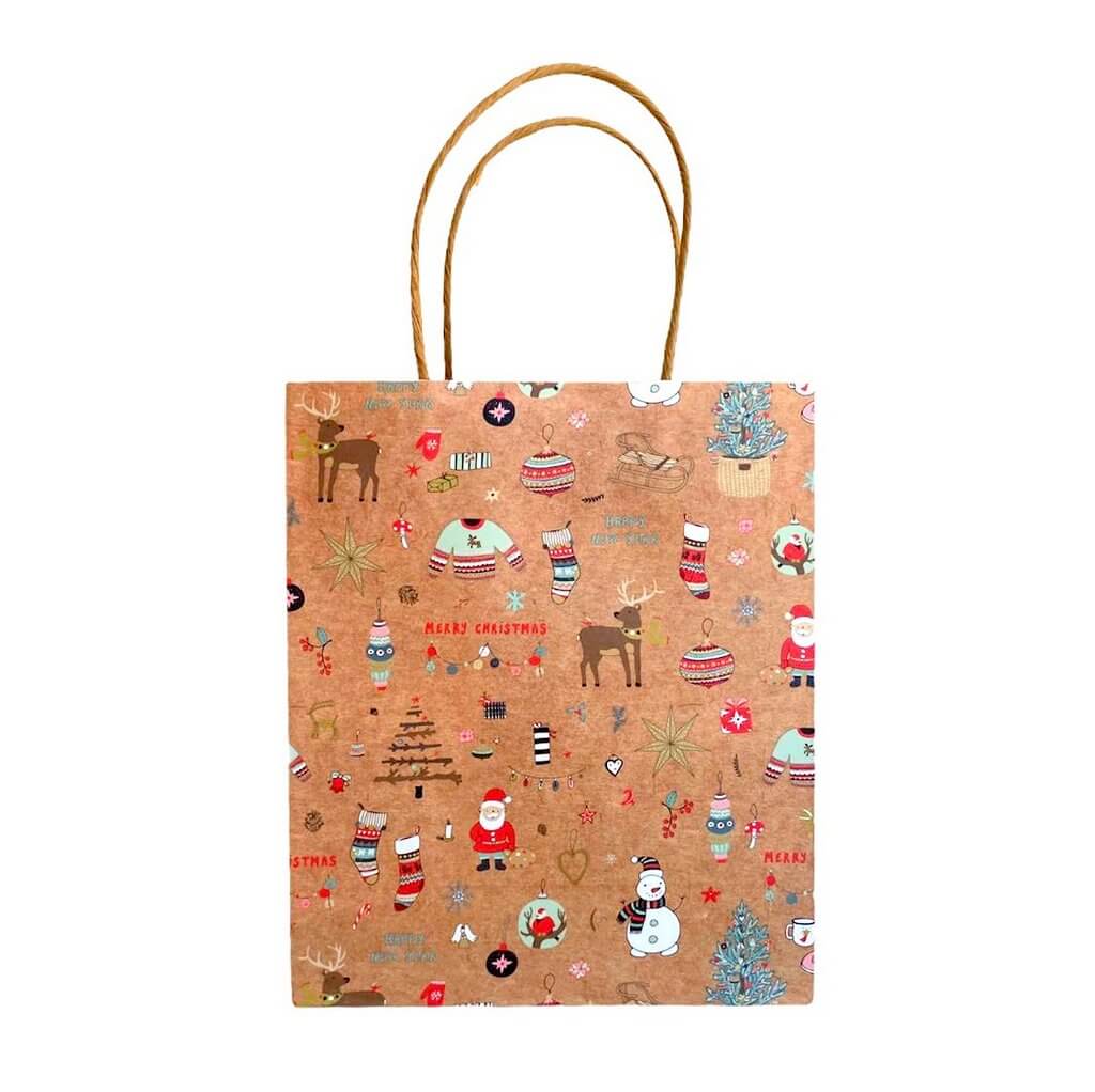 Kraft Paper Vintage Christmas Gift Bag with Handle - Style B