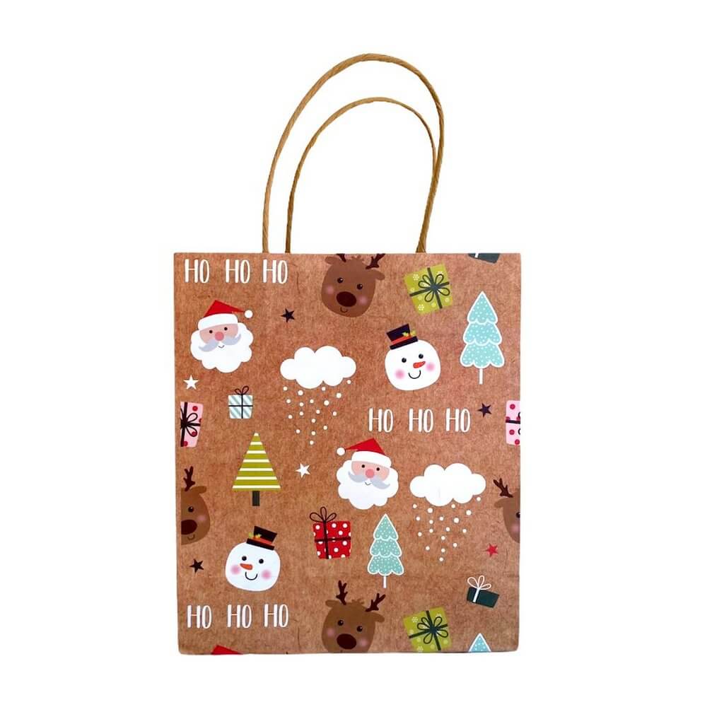 Christmas Kraft Paper Gift Bag with Handles Santa Party Supplies