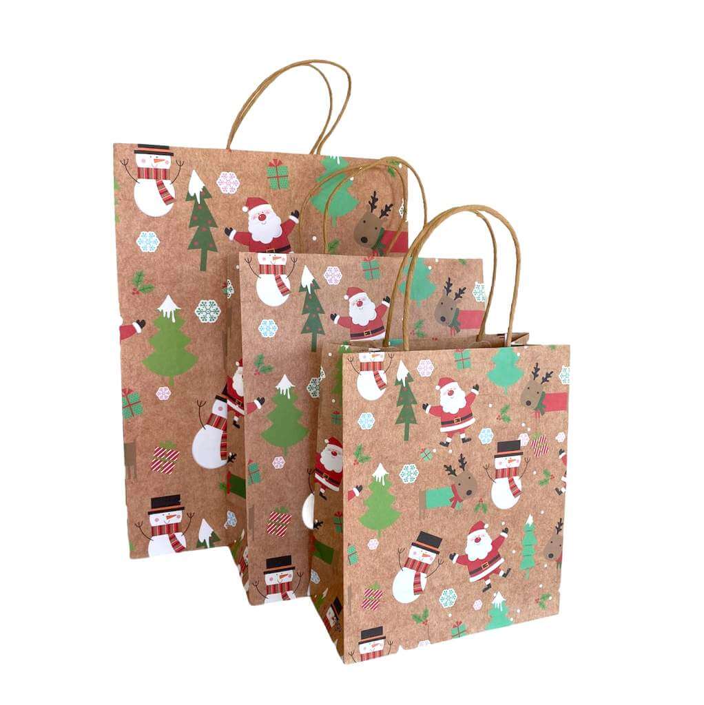 Kraft Paper Vintage Christmas Gift Bag with Handle - Style D
