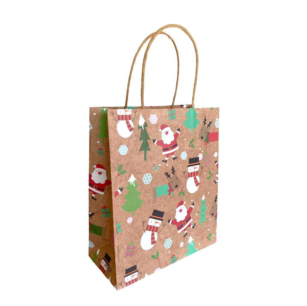 Kraft Paper Vintage Christmas Gift Bag with Handle - Style D