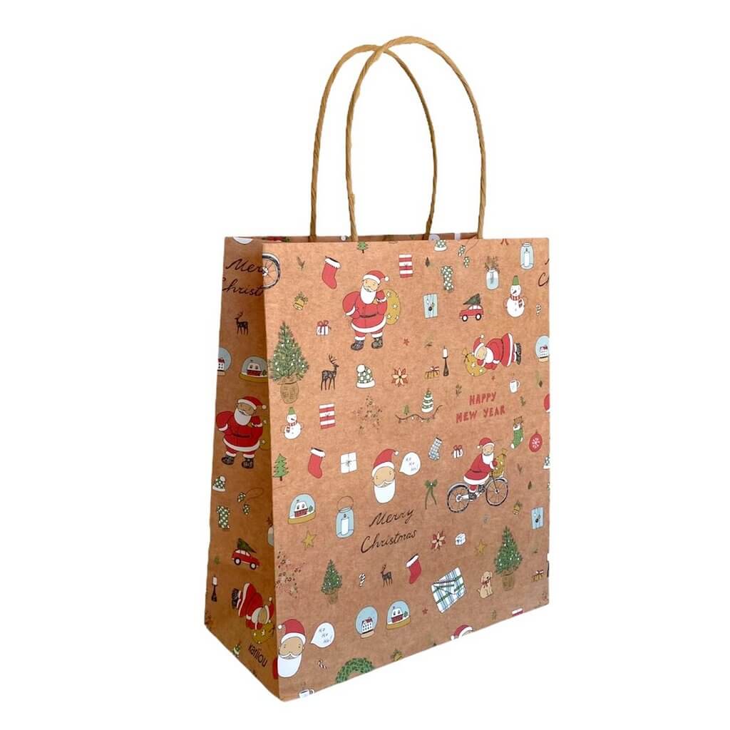 Kraft Paper Vintage Christmas Gift Bag with Handle - Style E