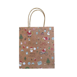 Kraft Paper Vintage Christmas Gift Bag with Handle - Style E