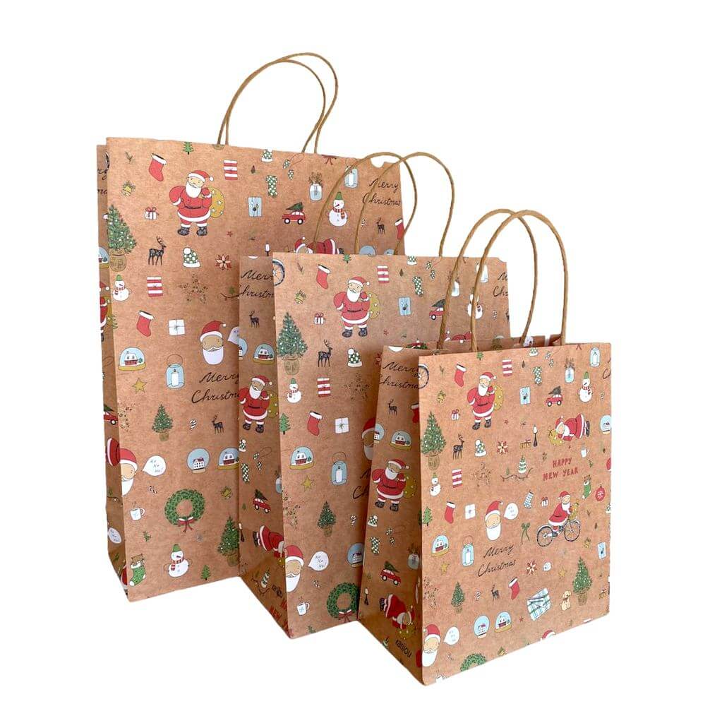 Kraft Paper Vintage Christmas Gift Bag with Handle - Style E