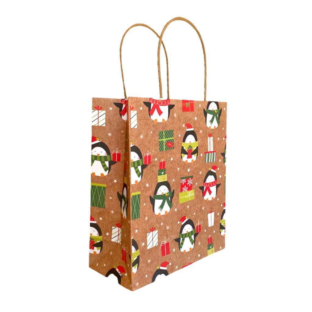 Kraft Paper Vintage Christmas Gift Bag with Handle - Style G