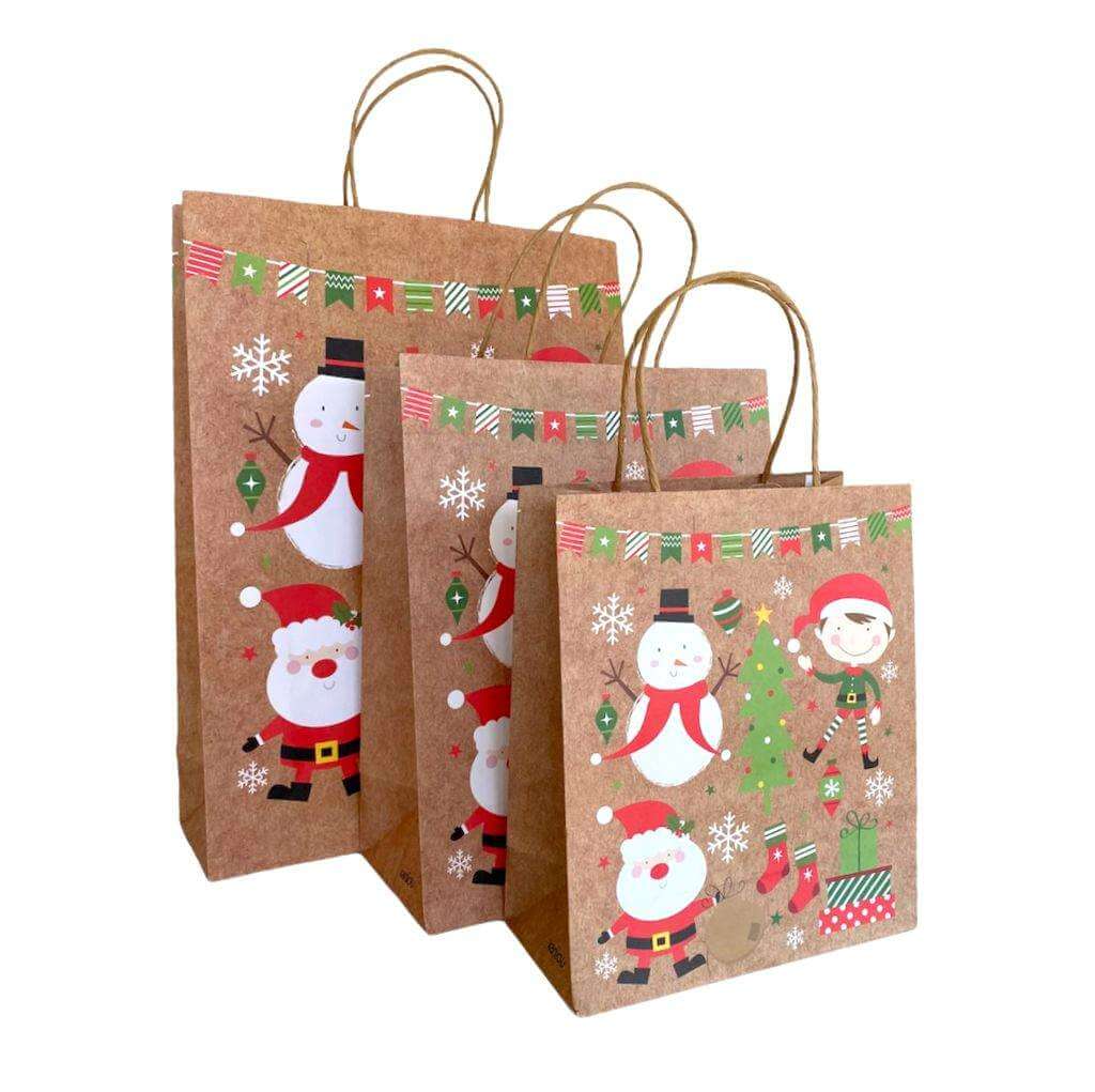 Kraft Paper Vintage Christmas Gift Bag with Handle - Style H