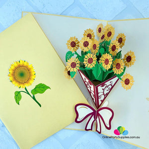 Handmade Sunflower Bouquet 3D Pop Up Card - Online Party Supplies