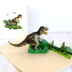 Handmade Online Party Supplies Roaring T-Rex Dinosaur In A Jungle Pop Up Birthday Card
