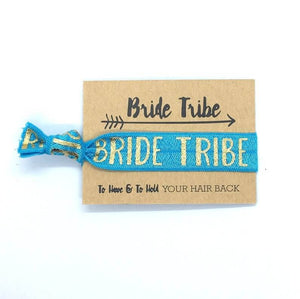 Gold Print Teal Bride Tribe Hair Tie Bridal Wristband for Hen Bachelorette Party Bridesmaids gifts