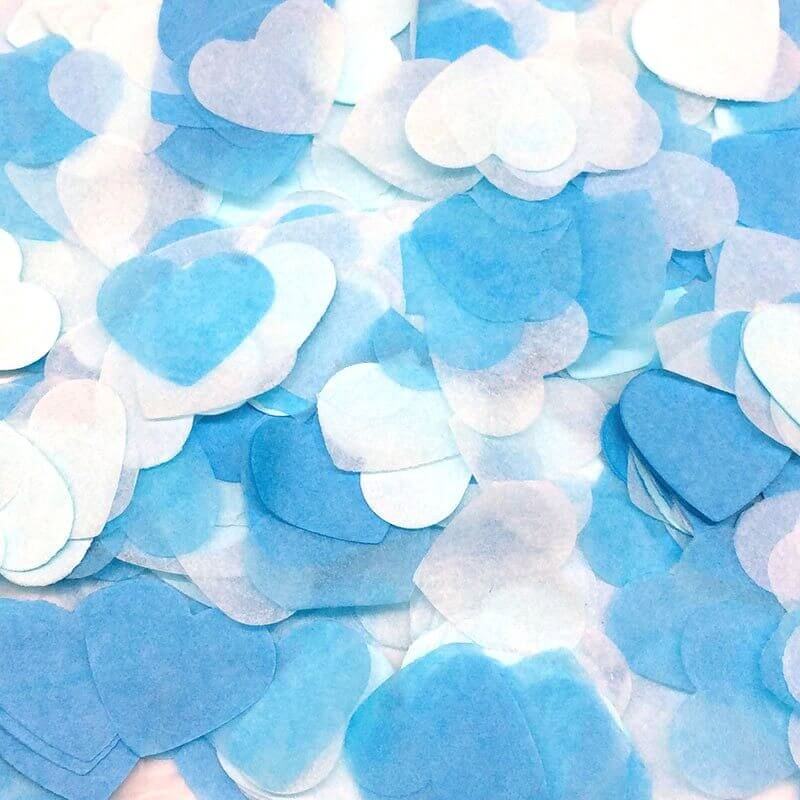 20g Heart Shaped Tissue Paper Confetti Table Scatters - White & Blue