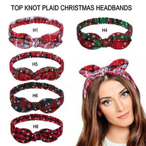 Top Knot Plaid Christmas Headband for Adults - Holiday Hair Accessories, Hair Ties, and Elastics