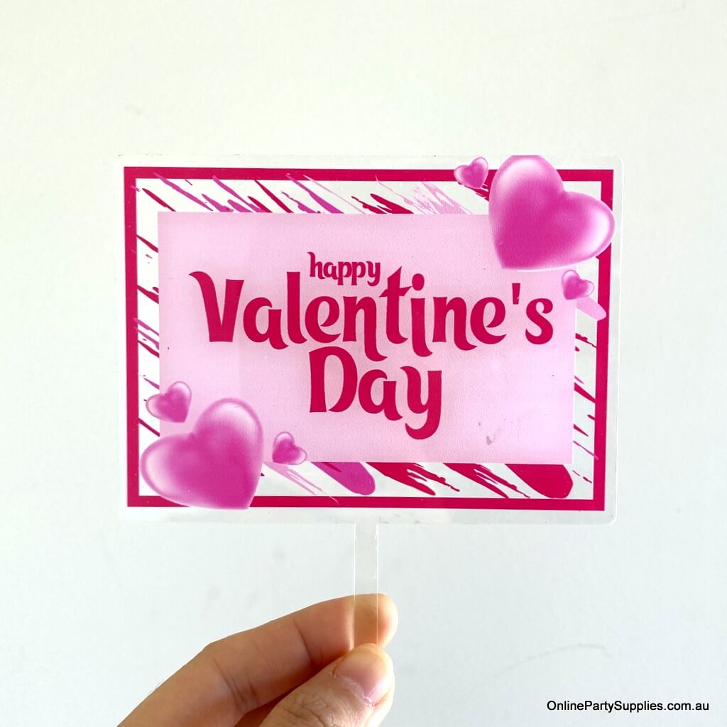 Online Party Supplies Australia Acrylic Pink Transparent happy valentine's day rectangular cake topper